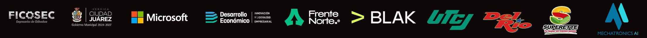 Patrocinadores: FICOSEC, Ciudad Juárez, Microsoft, Desarrollo Económico, Frente Norte, BLAK, UTCJ, Del Río, Superette, Mechatronics AI